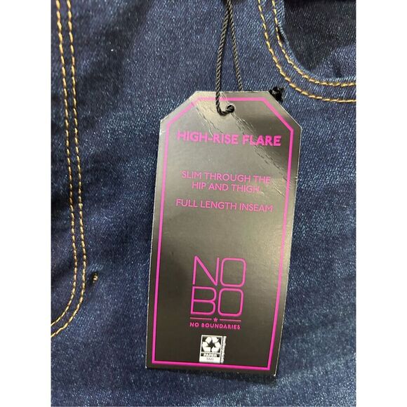 No Boundaries Juniors Double Button High Rise Flare Strech Dark Wash Casual Jean - Picture 6 of 7
